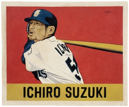 "A Baseball Card That Never Was: Ichiro Suzuki (1948 Leaf)" Original Canvas Artwork 30x24 by Arthur Miller